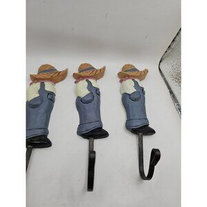 Wall Hooks Resin Amish Farm Boys brown Straw Hat Blue Overalls white shirt